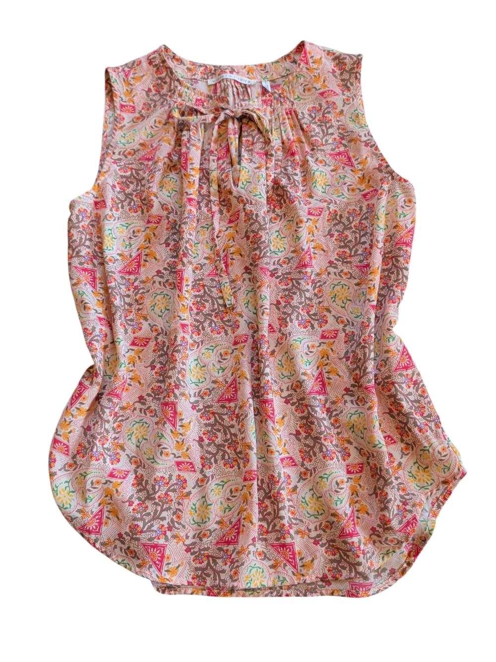 Violet & Claire Pink Multi Paisley Tie-Neck Sleeveless Top (#D219)